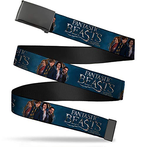 Belt Plain Clamp Buckle Fantastic Beasts 4 Character Pose Blues Silver Golds 1.25 Inch Wide Fits up to Size 42