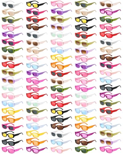 Geopty Wholesale 100 Pack Colorful Rectangle Sunglasses Bulk for Women Men Wedding Party Favors for Guests Bachelorette Glasses