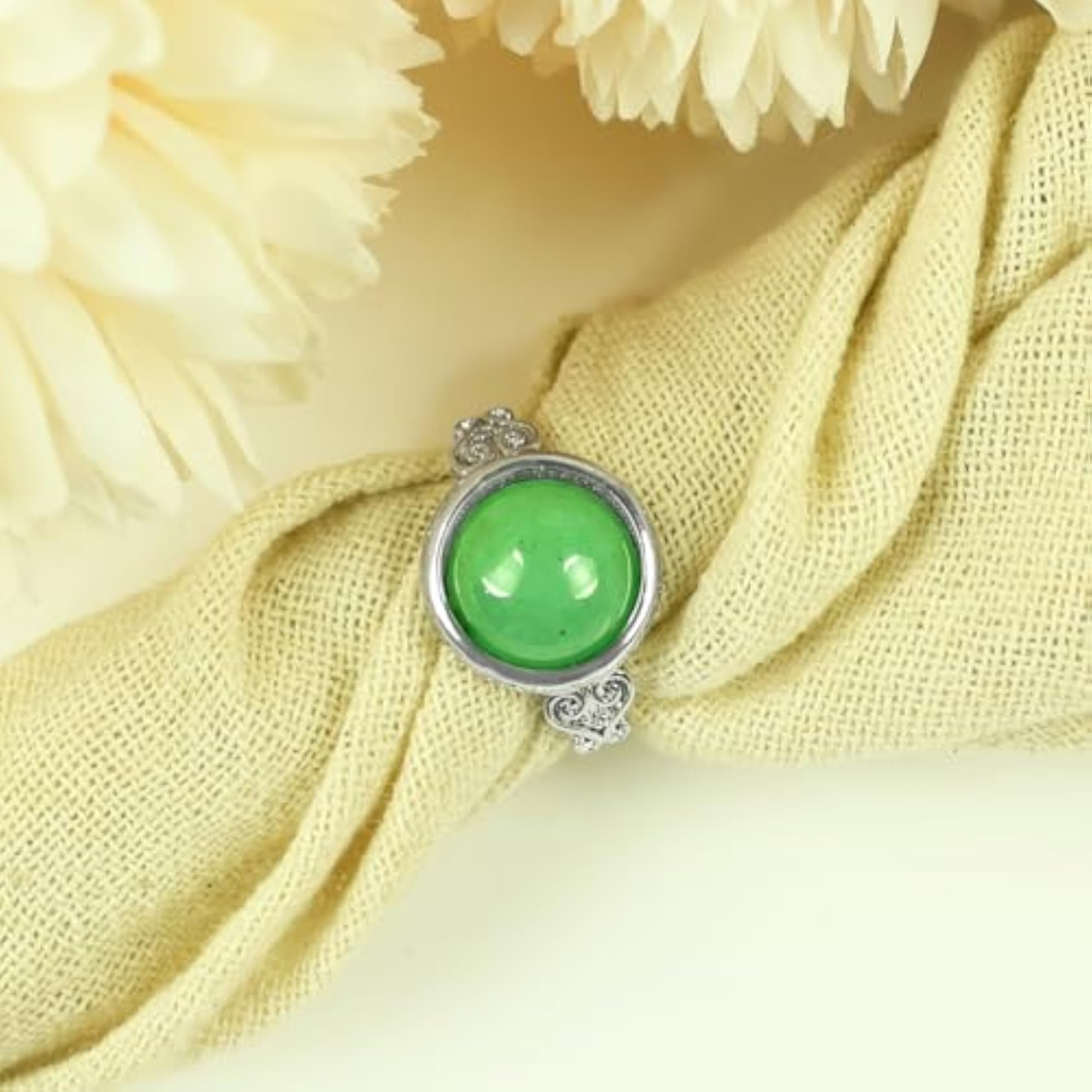 Women's Adjustable Natural AAA Green Jade Gemstone Ring
