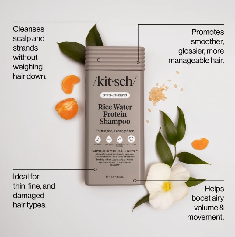 Kitsch Strengthening Rice Water Protein Shampoo for Men and Women – Hair Growth Shampoo & Volumizing Hair Care for Thin, Fine & Damaged Hair – Paraben, Phthalates & Silicone Free – Made in USA – 12 oz - Image 2