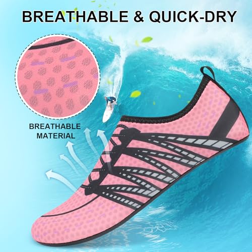 Mens Womens Water Shoes Quick Dry Barefoot Shoes Non-Slip Aqua Socks for Beach Swim Pink Black2