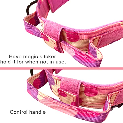 Image of Tactical Dog Collar and Leash Set Adjustable Military Nylon Dog Collar with Control Handle and Heavy Duty Metal Buckle for Large Dogs(Pink Camo XXL