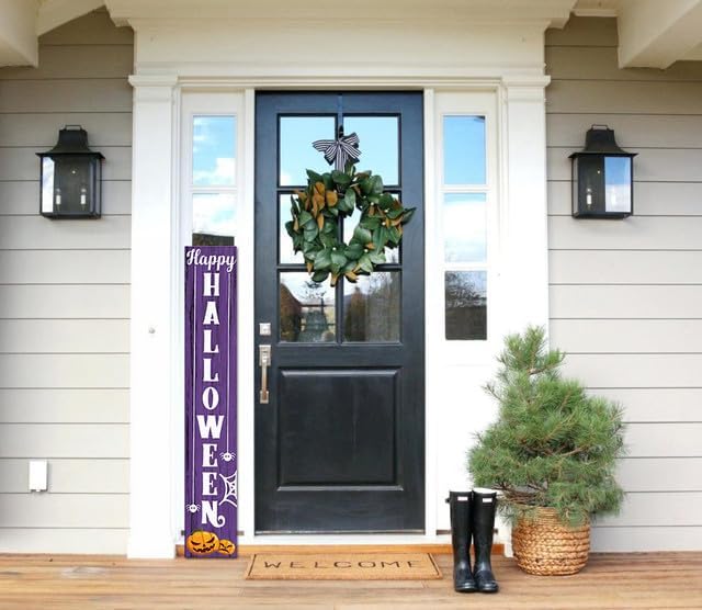 Miniatura 10 de Sokomurg Letrero vertical de bienvenida de brujas de 8 x 48 pulgadas, de madera, vertical, de madera, para Halloween, puerta de Halloween,