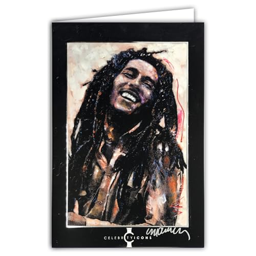 Carte Celebrity Icons Licence officielle Sidney Maurer Bob Chanteur Reggae Jamaïcain - Carte Ouverte Blanche 23x17cm Avec Enveloppe Blanche 12x17,5cm -Pour Anniversaire Départ Retraite Collectionneur