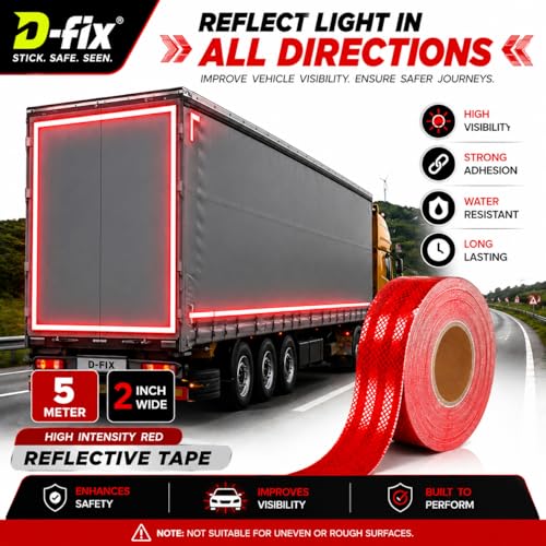 Image of D-fix High Intensity Radium Reflective Tape - 5 Meters in Length - 48mm / 2 inch Width - 1 Roll Per Pack - Car Bike and commercial vehicles Conspicuity reflective warning Tape Reflective tape-Red