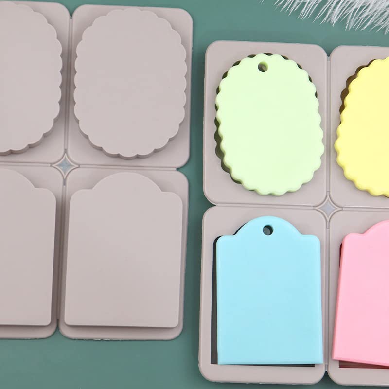 RKPM HOMES Aromatherapy Wax Mold | Oval & Door Shape Fondant Silicone Mould with Hanging Hole | Dried Flowers Resin Soap Clay Craft Jewelry Making Molds DIY Pendant Bookmark Necklace | Grey - 4 cavity 2