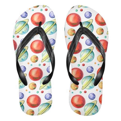 Sinestour Planet White Flip Flops for Beach Thong Sandals Anti-slip Lightweight Beach Slippers for House Indoor Outdoor