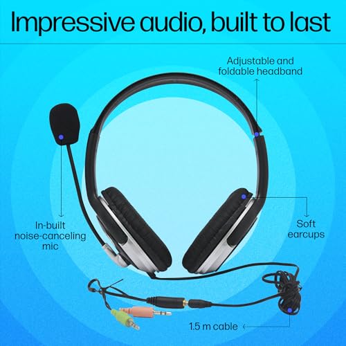 Hp Wired On Ear Headphones With Mic With 3.5 Mm Drivers, In-Built Noise Cancelling, Foldable And Adjustable For Laptop/Pc/Office/Home/ 1 Year... - Image 6