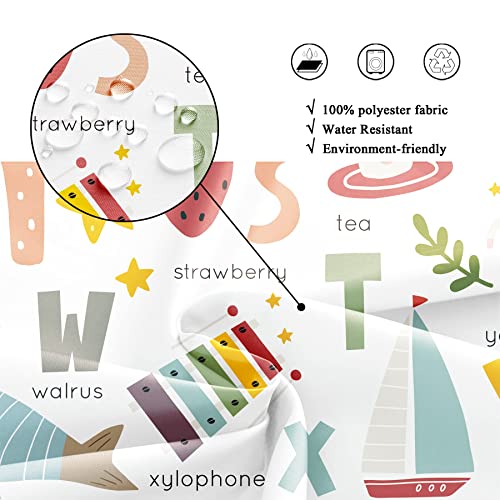 Riyidecor Kids Alphabet Shower Curtain For Bathroom Decor 60Wx72H Abc Educational Learning Tool Baby Cartoon Animals Colorful Girls Boys Art Printed Fabric Polyester Waterproof 12 Pack Plastic Hooks #TOP4
