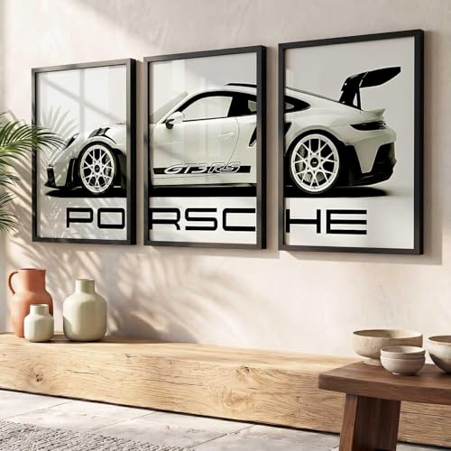 Image of HOMESY Sports Car Framed Posters Gift Items for Boys Room | Wall Decoration for Bedroom Living Room Office Gaming Room Decor | Sports Car Poster with Frame for Wall Decor Set Of 3 Size (10x13 inch, BLACK)
