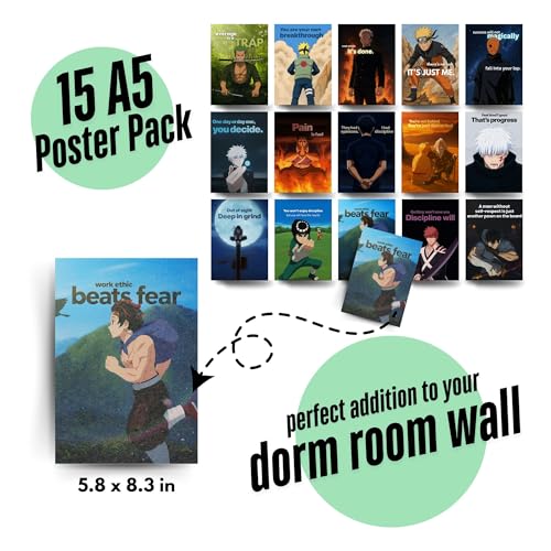Image of Yellow Town India SHONEN SCHOLAR Anime Vision Board | 15 A5 Posters with Hard Hitting Academic Motivation Quotes | 300 GSM | Free Wall-Friendly Adhesive | Study Room Decor for Boys