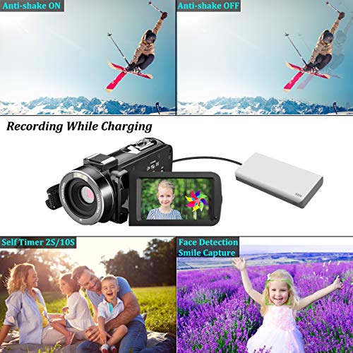 Video Camera Camcorder, Aasonida Digital YouTube Vlogging Camera Full HD 1080P 24MP 3.0 Inch 270 Degree Rotation Screen 16X Digital Zoom Webcam Recorder with 2 Batteries - Thumbnail 3