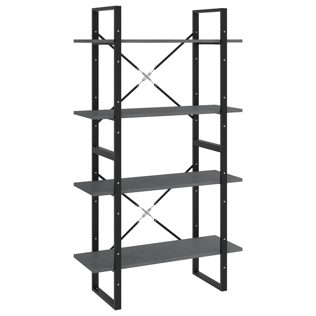Scaffale per soggiorno, libreria, 4 scomparti, grigio, 80 x 30 x 140 cm, in legno di pino massiccio, per libri, soggiorno, studio, ufficio