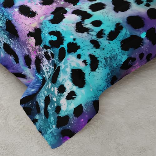 Image of AILONEN Black Leopard Comforter Set Full Size, Leopard Print Galaxy Tie-Dye Bedding Set,Cheetah Wild Animal Printed Comforter with 2 Pillowcases,3Pcs