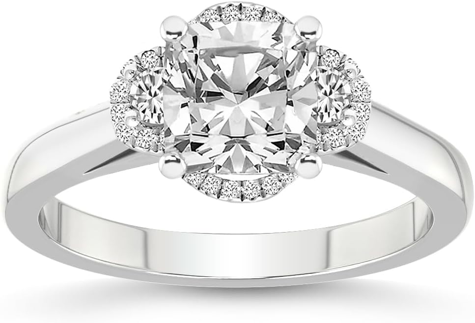 FRIENDLY DIAMONDS Lab Grown Diamond Ring For Women IGI Certified | 1-5 Carat Swirl Three Stone Halo Diamond Ring | 10K, 14K Or 18K White, Yellow Or Rose Gold | FG-VS Quality