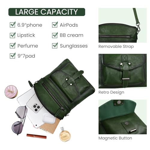Image of HESHE Leather Crossbody Bags for Women Shoulder Handbags Satchel Purse | Spacious Medium Crossover Shoulder Purse with Adjustable Sling Straps Lightweight Hobo Bags for Work,Travel and Daily Use