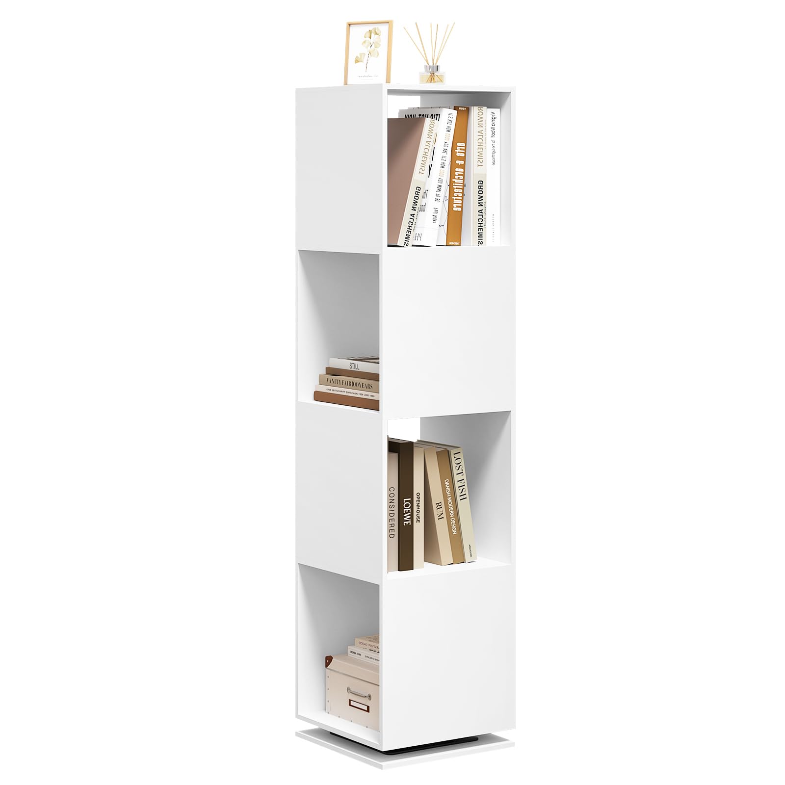 EUGAD Estanteria para Libros, Libreria Giratoria de 4 Comportamientos, Estanteria Giratoria 360°, Estanteria Almecenaje para Oficina, Salón, Habitación Infantil, Estudio, 35x35x145 cm Blanco 0046SHG