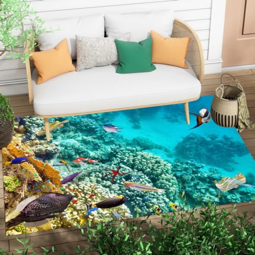 Tapete 3D para exteriores e interiores 6x8 ft azul miniatura 1