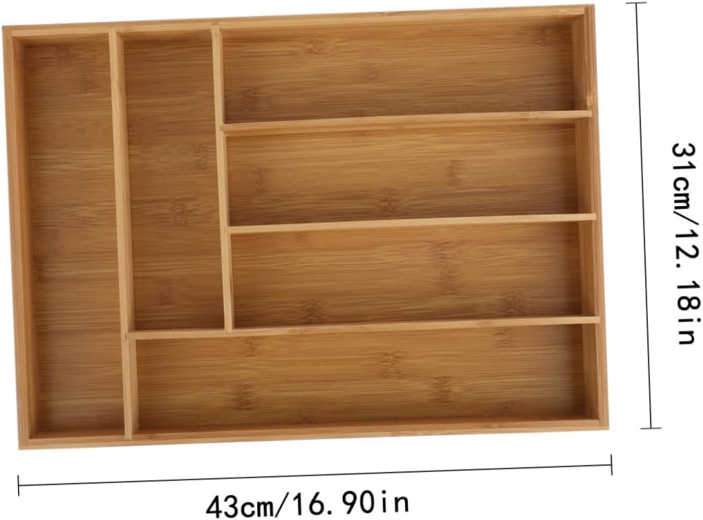 VILLCASE Cutlery Storage Organizer Tray, 6-compartment Drawer Tableware Case for Kitchen Utensils and Silverware Organization