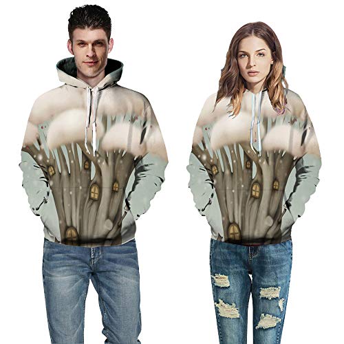 Preisvergleich Produktbild Geili Damen Herren Weihnachtspullover Unisex Weihnachten Hoodie Christmas Weihnachtsmann Rentiere Gedruckt Kapuzenpulli Sweatshirt Herbst Winter Warme Kapuzenpullover für Liebespaar