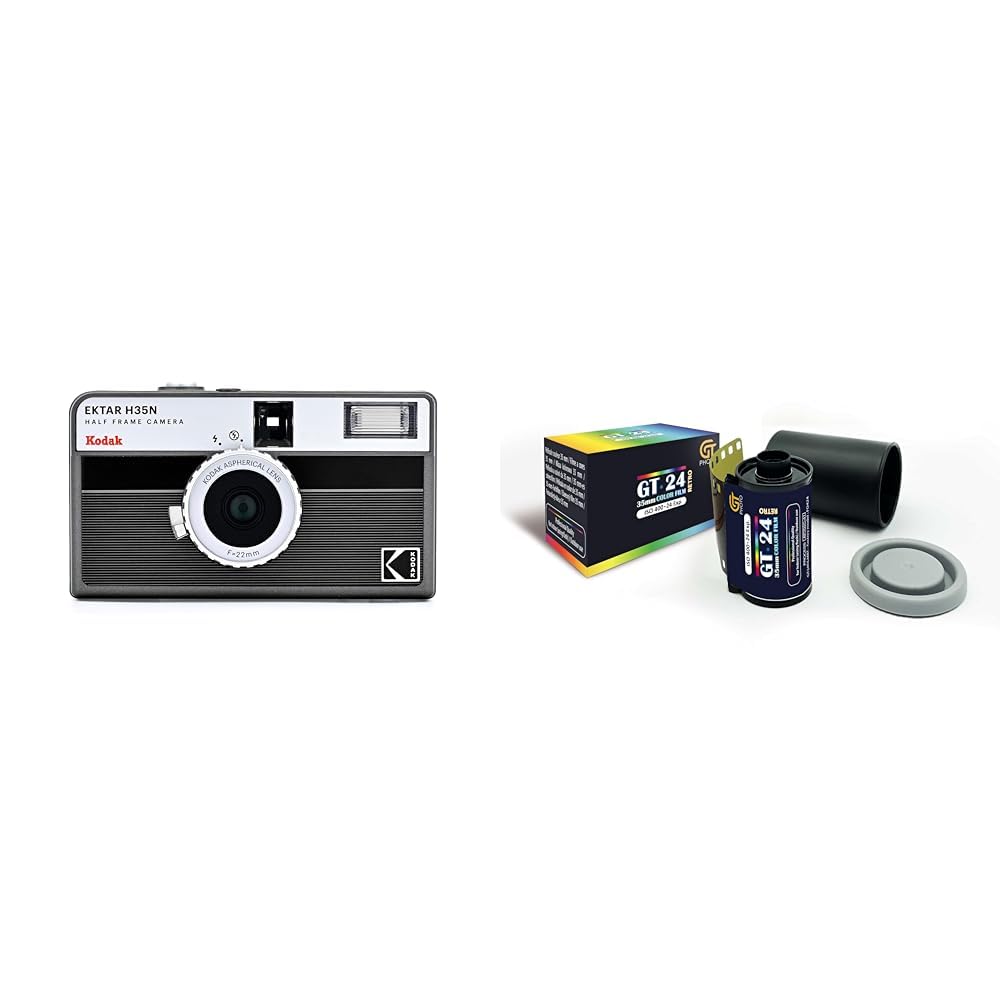 KODAK EKTAR H35N Appareil Photo Demi-Cadre, 35 mm, réutilisable, sans Mise au Point, Filtre étoile intégré, Objectif amélioré - Noir + GT Photo Pellicule Photo Couleur Retro 35mm - 24 Photos