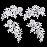 4PCS Lace Embroidery Patches, White Laces Appliques Embellishments, 3D Flowers Lace Applique, Vintage Soild Polyester Embroidery Patches for Sewing Making Dresses Clothes Wedding Decor Bags DIY Crafts