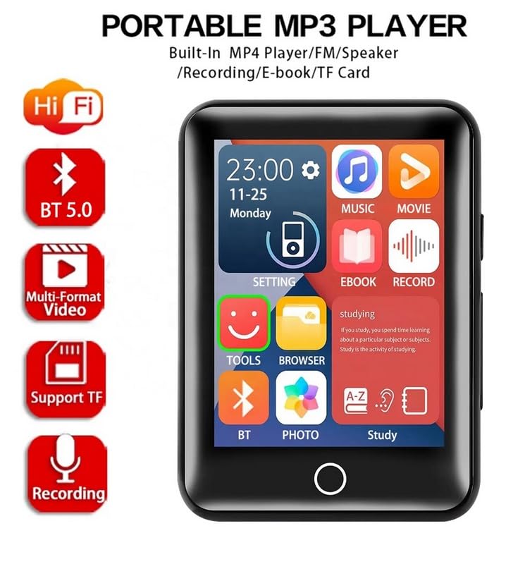 Dokunmatik Ekranlı Bluetooth MP3 MP4 Player, 4GB Hafızalı, Dahili Hoparlör, FM Radyo, Kayıt, E-Kitap, Siyah