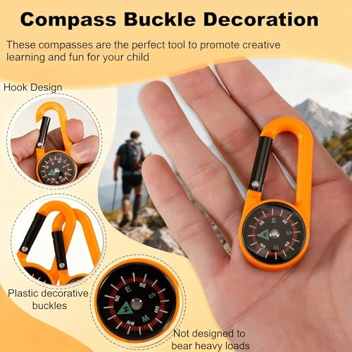 10 Stück Outdoor Kinder Kompass mit Karabinerhaken,Karabiner Haken Minikompaß,Karabinerhaken Mini Kompaß Anhänger,Multifunktionaler Tragbarer Kompass Schlüsselanhänger für Wandern Camping Bergsteigen
