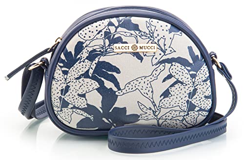 SACCI MUCCI Women's Rainbow Sling Bag, Handmade in Vegan Leather and Cotton Canvas Fabric, Lightweight and Durable, Allamanda floral print (SM1-06_Allamanda)