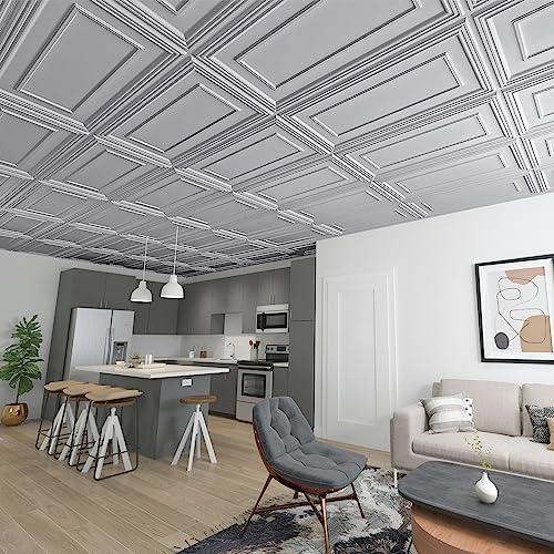 Image of Art3d Drop Ceiling Tiles, 24x48in. Argent Silver (12-Pack)