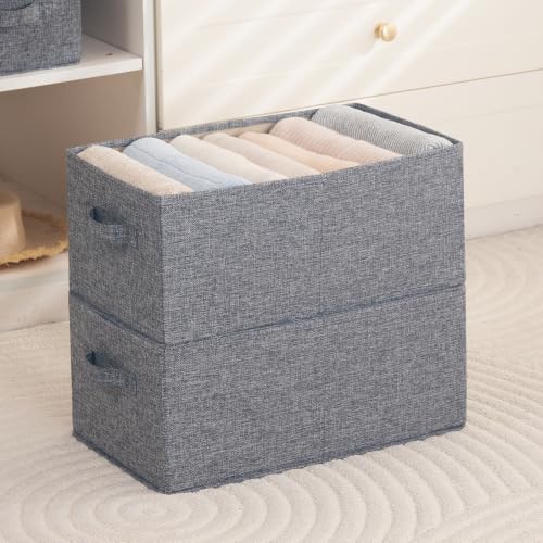 Image of HOKIPO Fabric Storage Boxes for Clothes Wardrobe Organizer | Storage Bins for Wardrobe Fabric Organizers with Handle, Large, Pack of 2 - Grey (AR-6685-GRY*2)