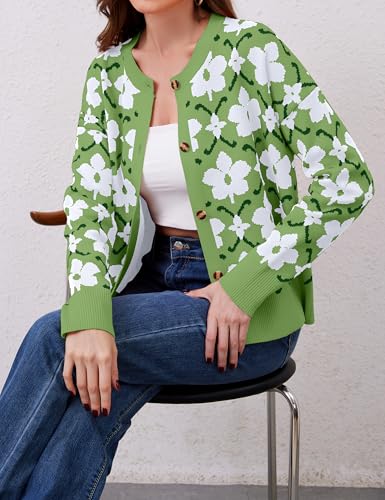 Image of Anoumcy Floral Cardigan Sweaters for Women Lightweight Button Up Flower Printed Pattern Cardigans Fall Knit Sweater Tops