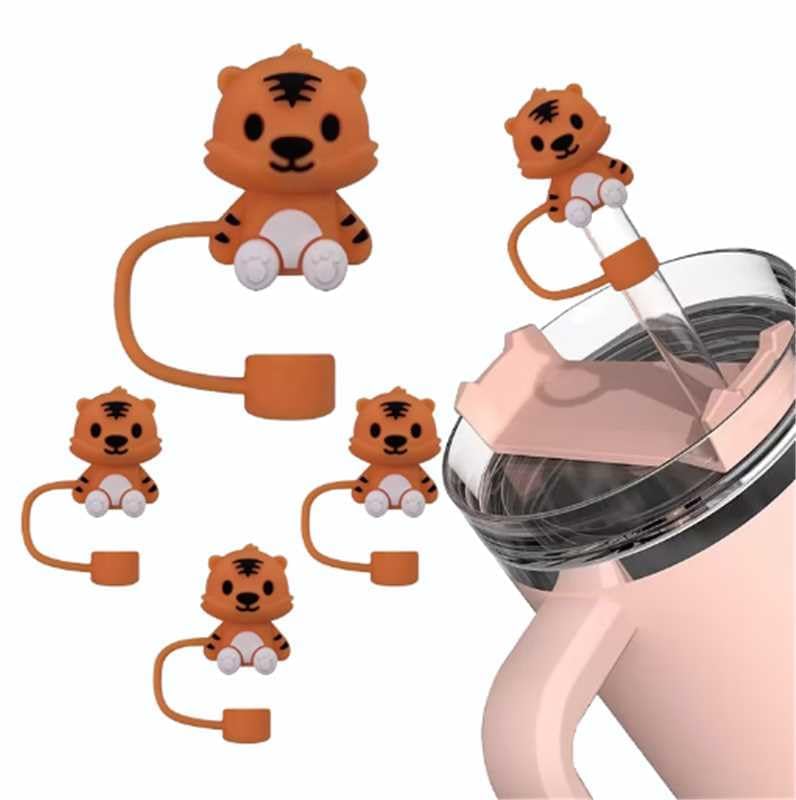 4 coperture a forma di tigre per tazze Stanley da 40 e 30 once, tappi in silicone da 10 mm per accessori Stanley Cup, simpatico topper per bicchieri, tappo per cannucce riutilizzabili