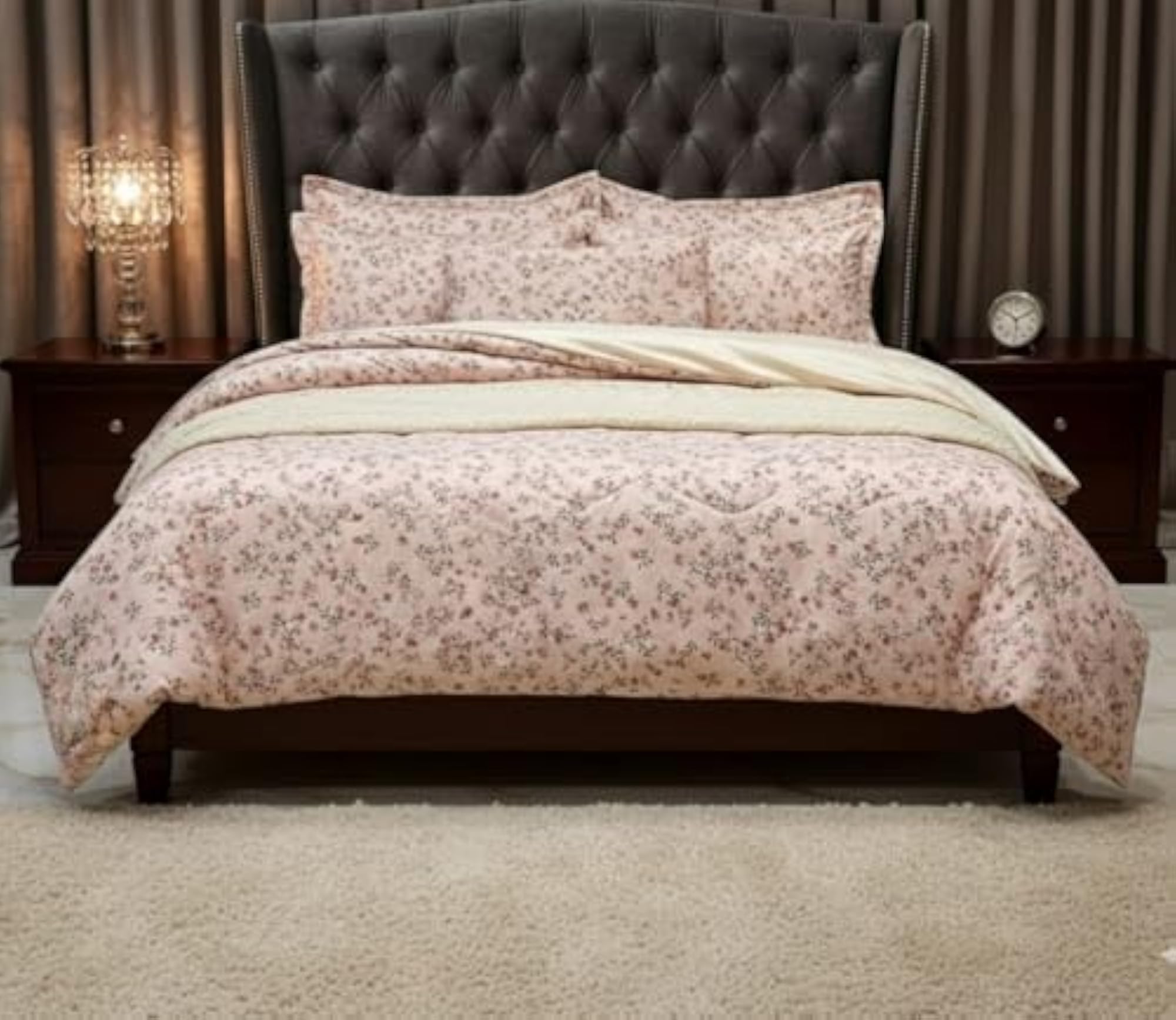 Floral Comforter 4 Piece Set, Reversible Microfibre