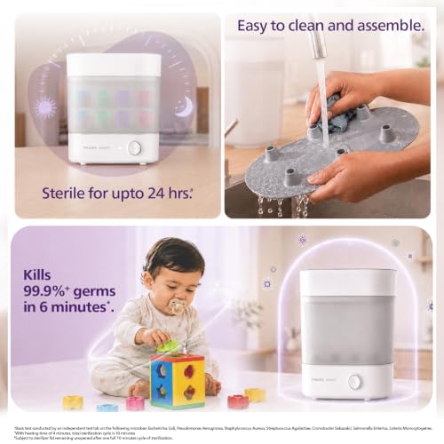 Image of Philips Avent Sterilizer & Dryer for Baby Products | Babies Fall Ill Less in Philips Avent Sterilizer Homes & get 2X Better Germ Protection vs Boiling*| Built-in Dryer | 2 Yr Warranty | SCF293 /00