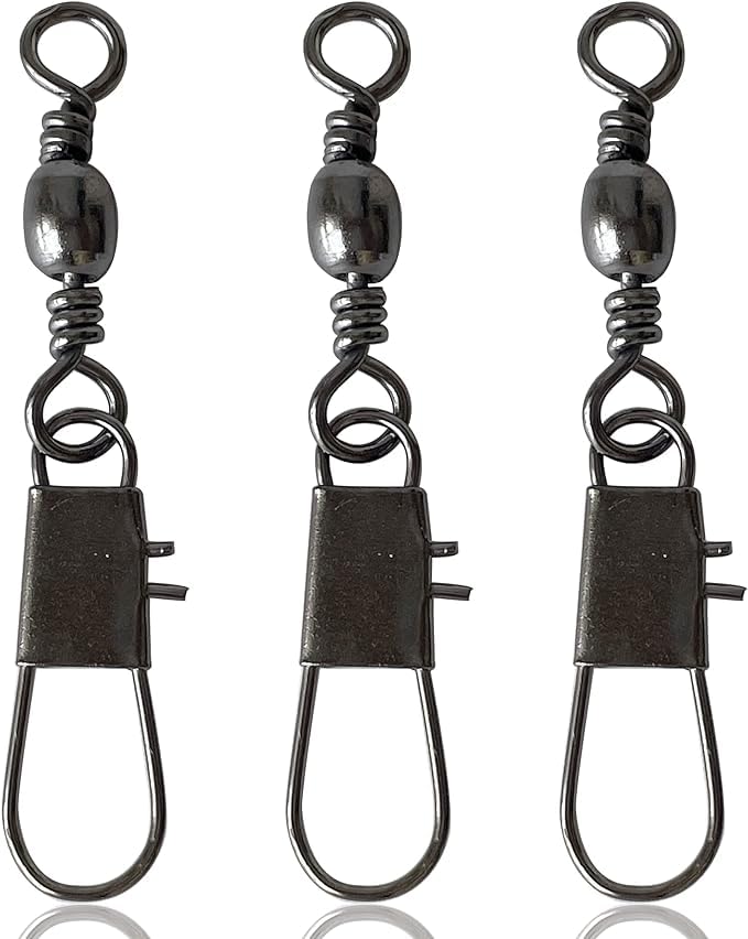 Vinfutin Fishing Barrel Swivels Snaps Connector for Quick Connect Fishing Lures,50pcs/100pcs Stainless Steel Black Nickel Copper Swivel Snaps Saltwater Freshwater (#10-16lb-50pcs)