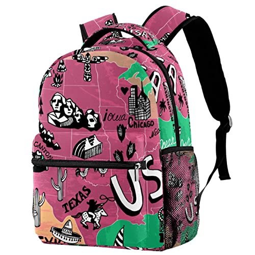 Sac à dos motif carte USA pour homme et femme tendance