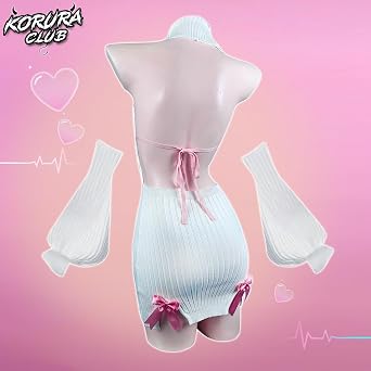 KORURACLUB Hollow Out Sweater Dress Cosplay Lingerie Set | Mini Dress,Knit Dress,Women's Exotic Costumes,Bow Dress,Sweater Costume,Sexy Lingerie,Festival Outfit,Halloween Costume