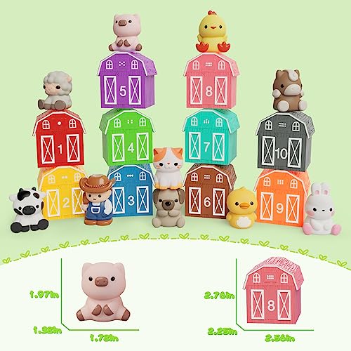 Learning Toy for Toddlers 1 2 3+ Years Old, 20 PCS Farm Animal Barn playset & Finger Puppets, Montessori toys for Kids,10 Animals & 10 Barns for Babies Boys Girls Easter Christmas Birthday Gift - Image 3