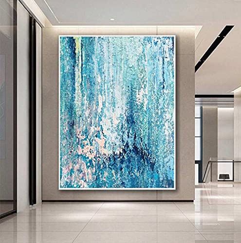 Pinturas Oleo Abstracto Obra De Arte Decorativa Azul De Gran Tamaño Con Textura Grande, 100% Contemporáneo, Sala De Estar, Dormitorio, Decoración Del Hogar, Para Cocina, Comedor, Oficina, Mural, 1 Cover