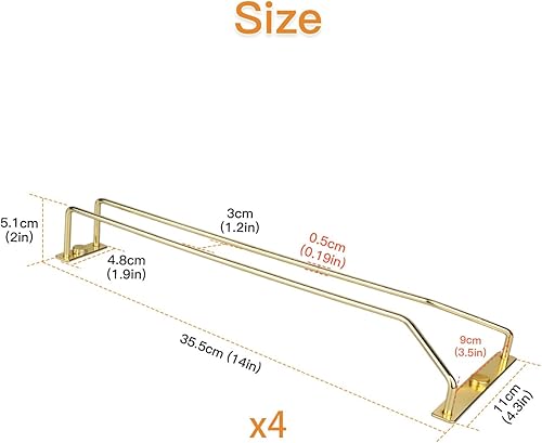 Miniatura 2 de Estante para copas de vino de un solo riel de 14 pulgadas de largo debajo del armario, soporte de metal para copas de vino, soporte para copas de