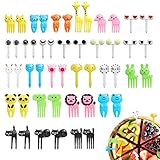 46 Stück Obstgabeln Mini Tiere Obst Sticks Mini Dessertgabeln Plastik Obst Bento Food Picks Obstspieße Snacks Dekoration für Desserts Obst Gebäck Party