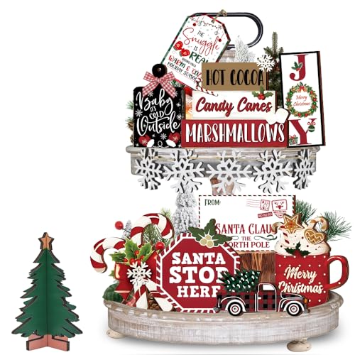 Quimoy 19 Pcs Christmas Tiered Tray Decor, Winter Tiered Tray Decorations Set Snowflake...