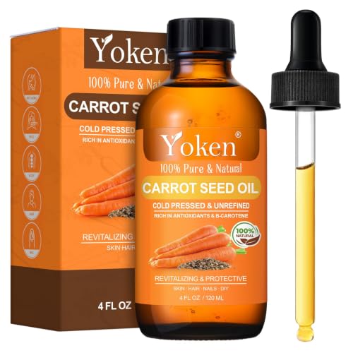 Image of Yoken Cold Pressed Carrot Seed Oil 4oz, Pure Carrier Oil for Skin & Hair | Lightweight Carrot Seed Oil for Daily Moisturizing Scalp Care Body Massage Nail Care Aromatherapy and Essential Oil Blends