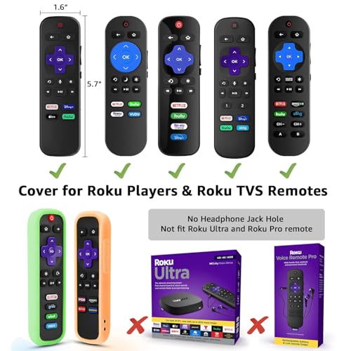 Image of 4 Pack Remote Cover for Roku, Case for Hisense /TCL Roku TV Steaming Stick /Express Universal Replacement Controller Silicone Sleeve Skin Glow in the Dark Orange White Light Green Blue with Lanyards