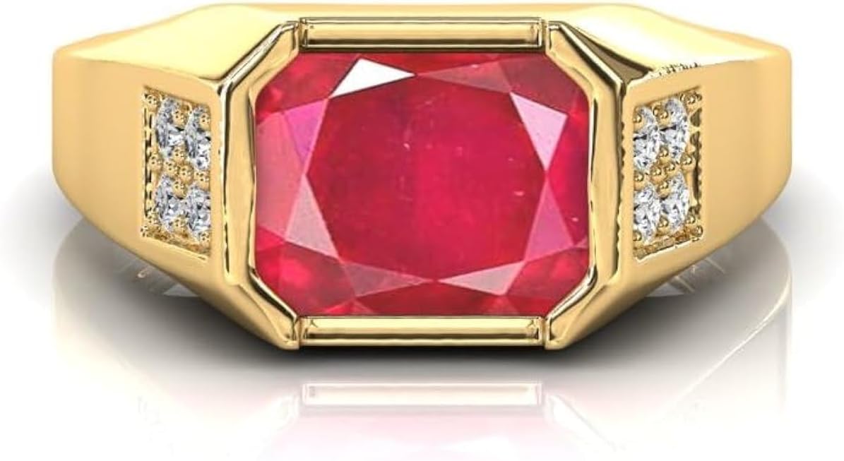 Natural Ruby RING 6.25 Ratti / 6.00 Carat Certified Handcrafted Finger Ring With Beautifull Stone manik RING Gold Plated for Men and Women, GOLD PLATED, Ruby