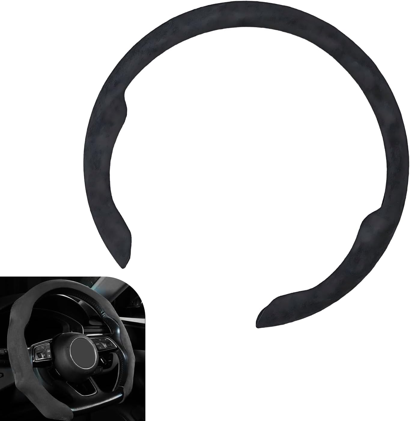 Car Steering Wheel Cover, Microfiber Suede Steer Wheel Protector, Soft Non-Slip Automotive Interior Decoration Accessories, Universal 15 Inch (Black)