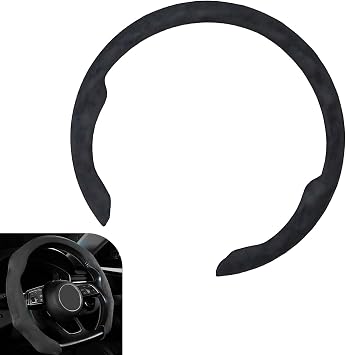 Car Steering Wheel Cover, Microfiber Suede Steer Wheel Protector, Soft Non-Slip Automotive Interior Decoration Accessories, Universal 15 Inch Black