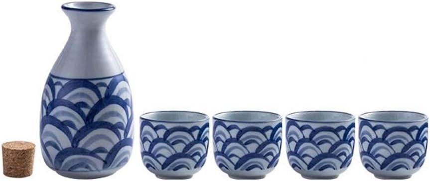 Sake Set of 5 Pieces Japanese Style Hand-Painted Ceramics Traditional Retro Porcelain Crafts