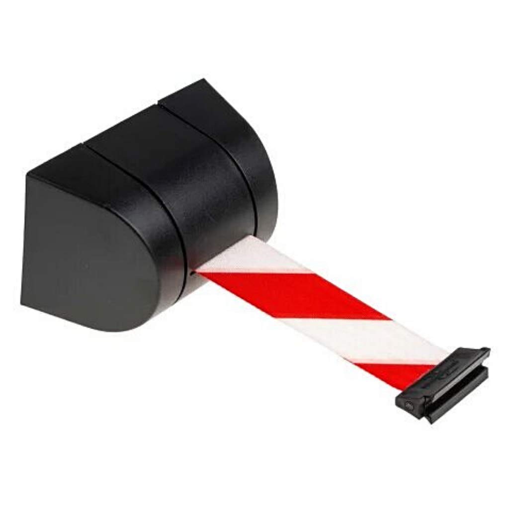 Cinta de barrera retráctil de 4,5 m con carcasa de pared de plástico ABS, función de bloqueo automático retráctil, barrera de seguridad para control de multitudes (rojo/blanco)
